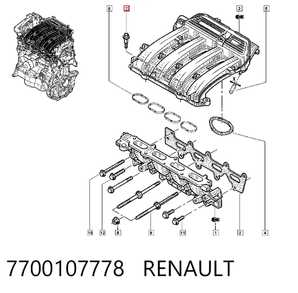 Espárrago del colector de admisión 7700107778 Renault (RVI)