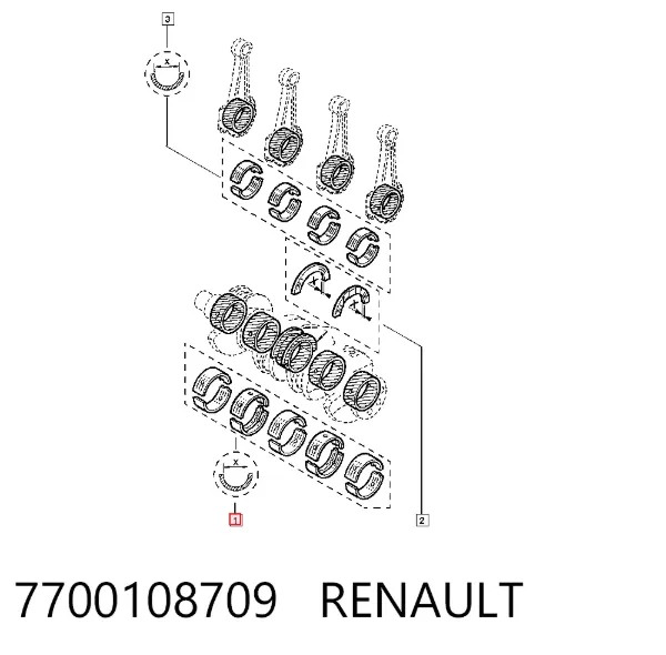 Juego de cojinetes de cigüeñal, estándar, STD 7700108709 Renault (RVI)