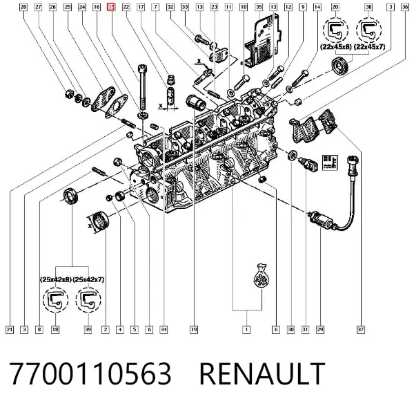 Tornillo culata 7700110563 Renault (RVI)