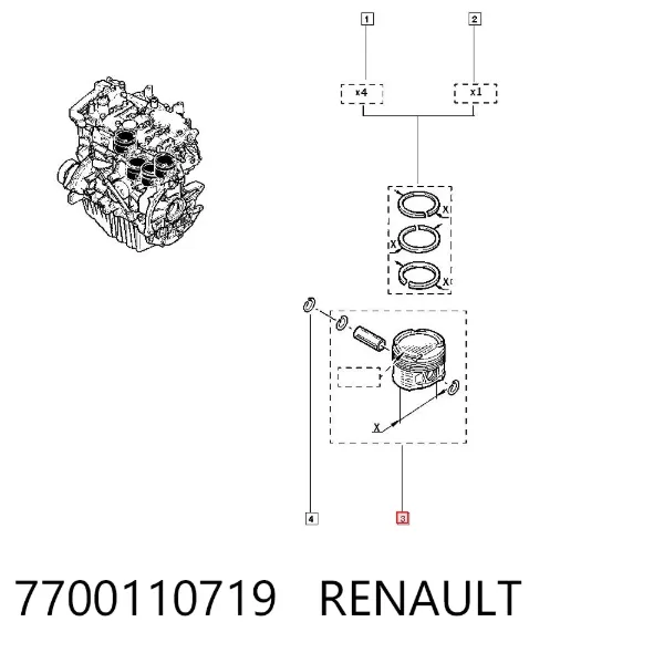 Pistón con bulón sin anillos, STD 7700110719 Renault (RVI)