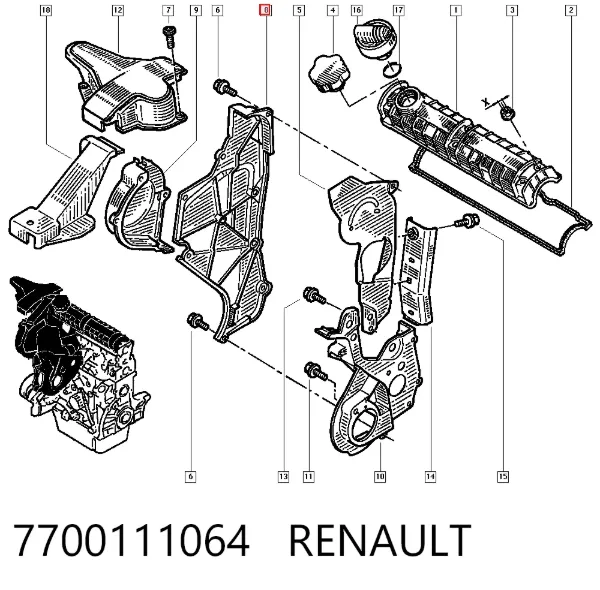 Cubierta interior de la correa de distribución 7700111064 Renault (RVI)