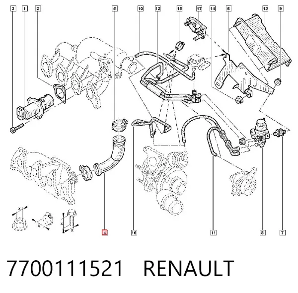 Tubo del sistema de recirculación de gases de escape EGR 7700111521 Renault (RVI)