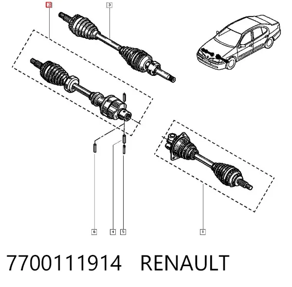 Semieje delantero derecho 7700111914 Renault (RVI)