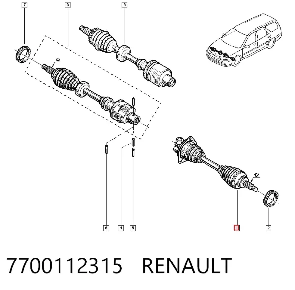 Semieje delantero izquierdo 7700112315 Renault (RVI)