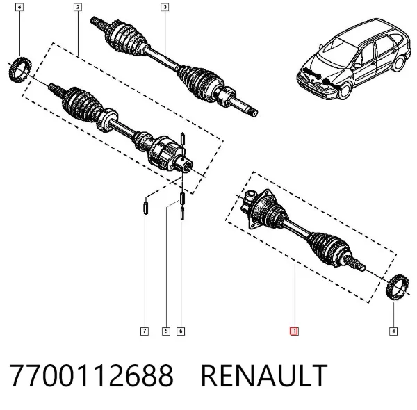 Semieje delantero izquierdo 7700112688 Renault (RVI)