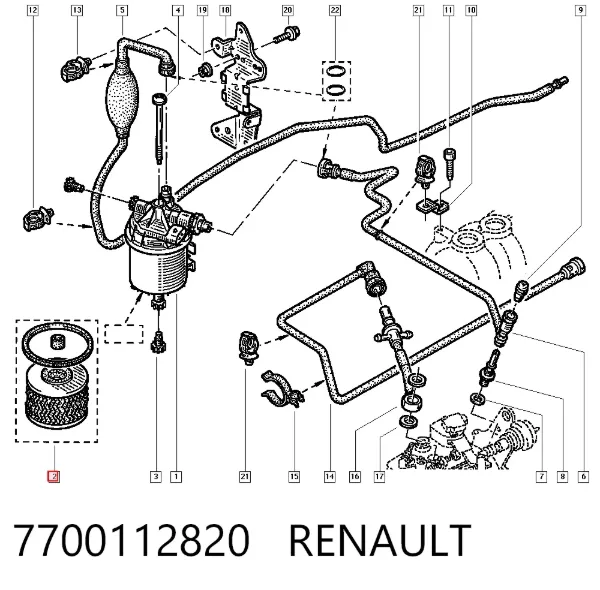 Filtro de combustible 7700112820 Renault (RVI)