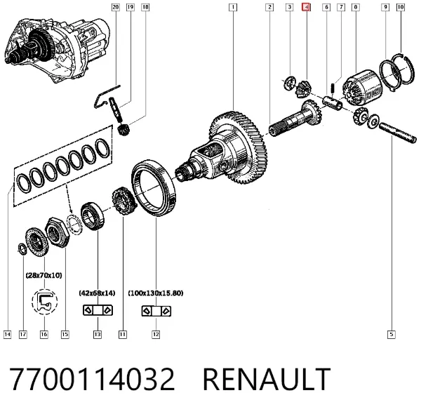 Satélite del diferencial 7700114032 Renault (RVI)