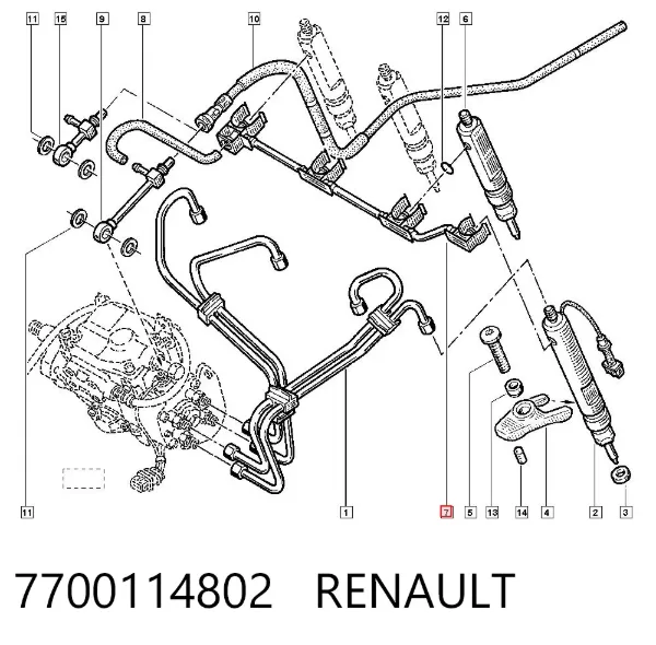 Tubería de retorno de combustible de los inyectores 7700114802 Renault (RVI)