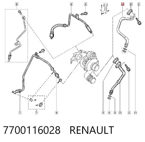 Tubo de drenaje de aceite de turbocompresor 7700116028 Renault (RVI)