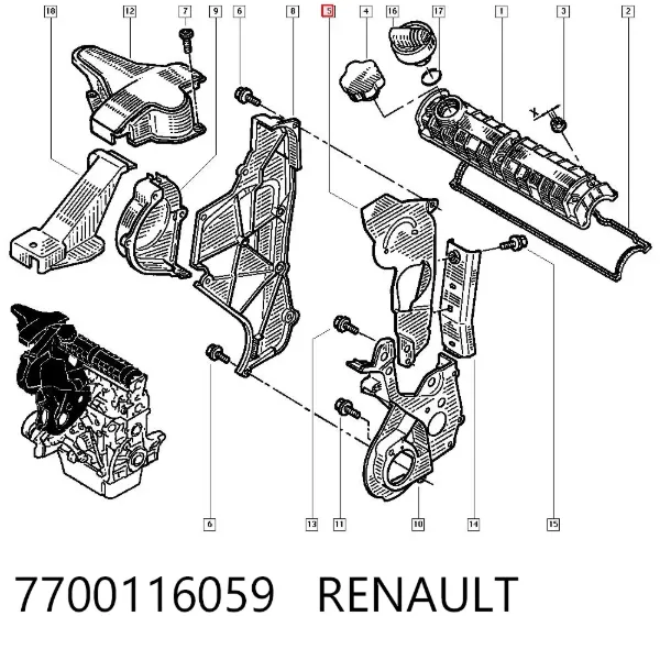 Cubierta interior superior de la correa de distribución 7700116059 Renault (RVI)