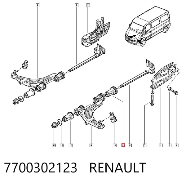 Silentblock del brazo de suspensión 7700302123 Renault (RVI)