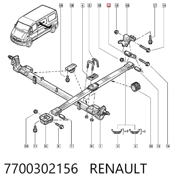 Gemela de ballesta trasera 7700302156 Renault (RVI)