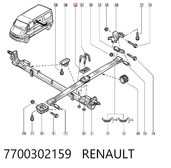 Tope de ballesta trasera 7700302159 Renault (RVI)