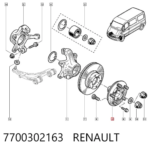 Buje de rueda delantero 7700302163 Renault (RVI)