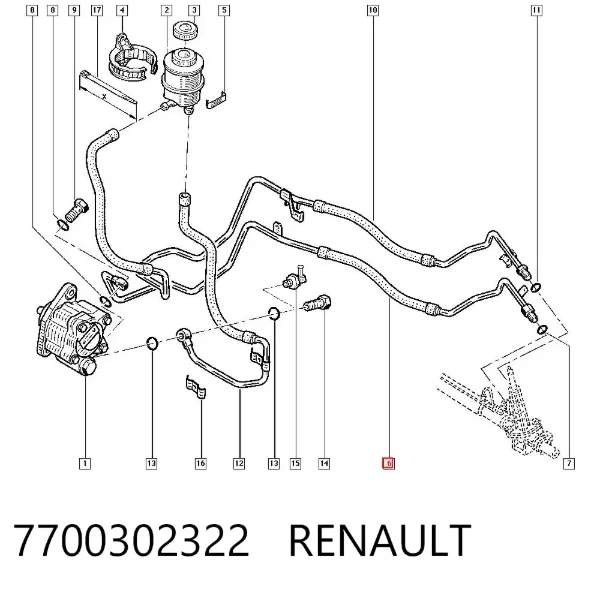 Manguera de alta presion de direccion, hidráulica 7700302322 Renault (RVI)