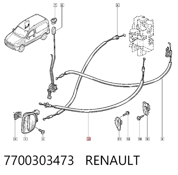 Cable de apertura de cerradura de puerta corrediza 7700303473 Renault (RVI)