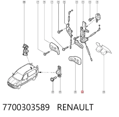Manija interior izquierda de puerta trasera batiente RENAULT 7700303589