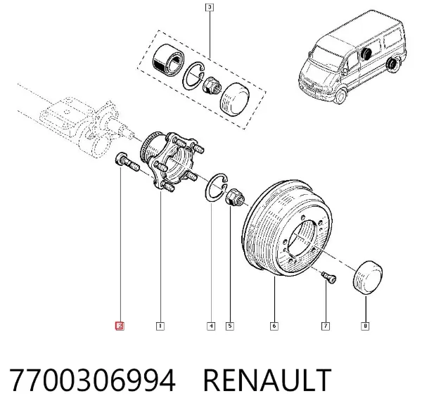 Espárrago de rueda trasera 7700306994 Renault (RVI)