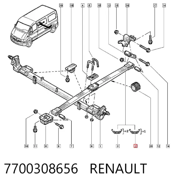 Ballesta de suspensión trasera 7700308656 Renault (RVI)
