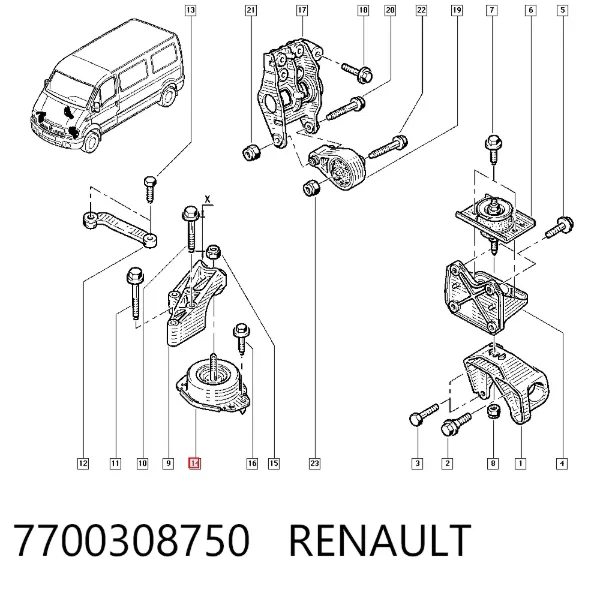 Soporte de motor derecho 7700308750 Renault (RVI)