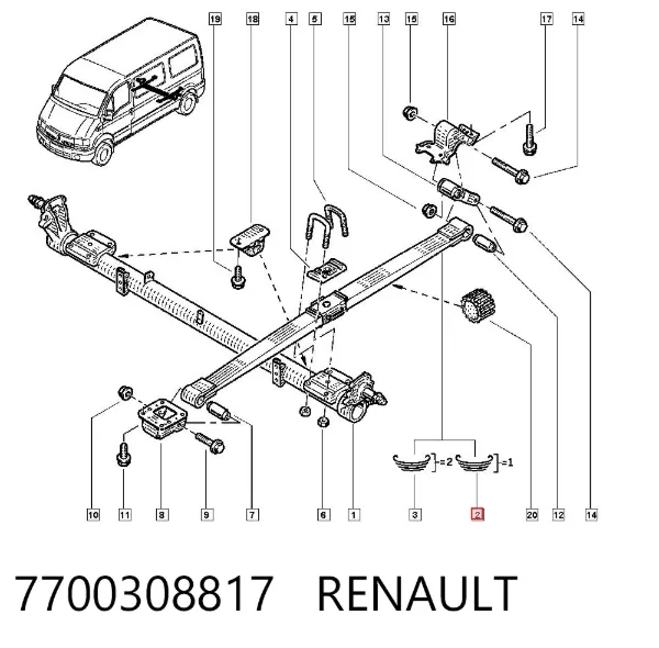 Ballesta de suspensión trasera 7700308817 Renault (RVI)