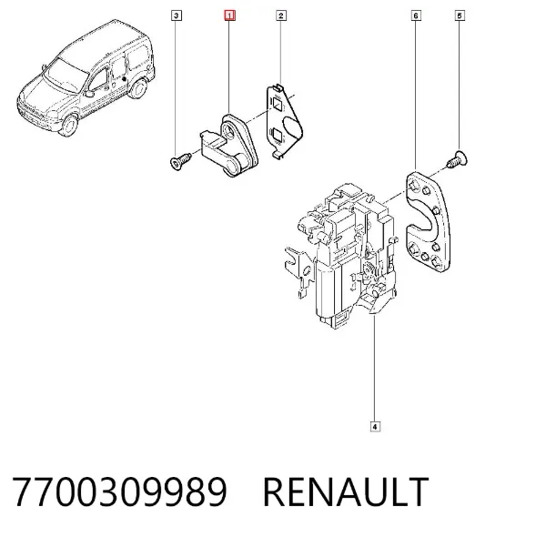 Pieza de enganche del pestillo de la puerta corrediza 7700309989 Renault (RVI)