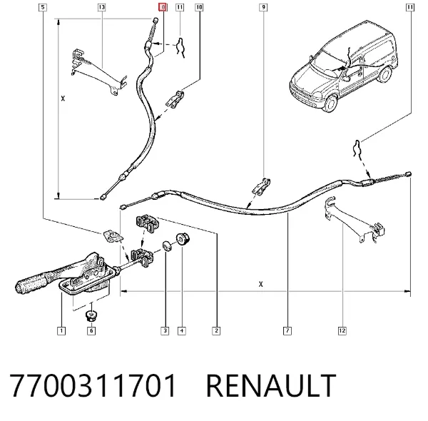 Cable de freno de mano trasero derecho 7700311701 Renault (RVI)