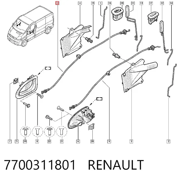 Cable de apertura de cerradura de puerta delantera 7700311801 Renault (RVI)