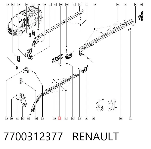 Carril guía inferior derecho de puerta corrediza 7700312377 Renault (RVI)
