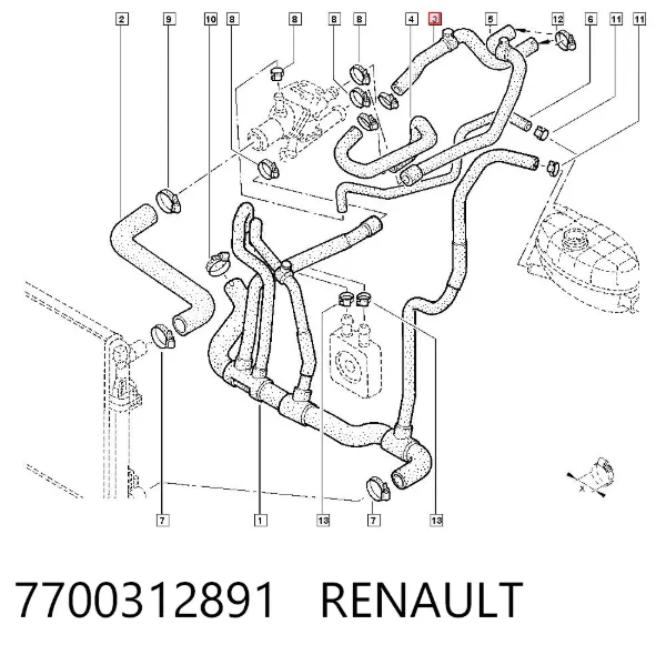 Manguera de calefacción, entrada 7700312891 Renault (RVI)