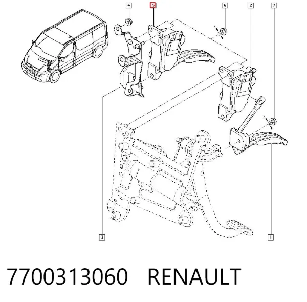 Pedal del acelerador 7700313060 Renault (RVI)