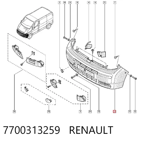 Paragolpes 7700313259 Renault (RVI)
