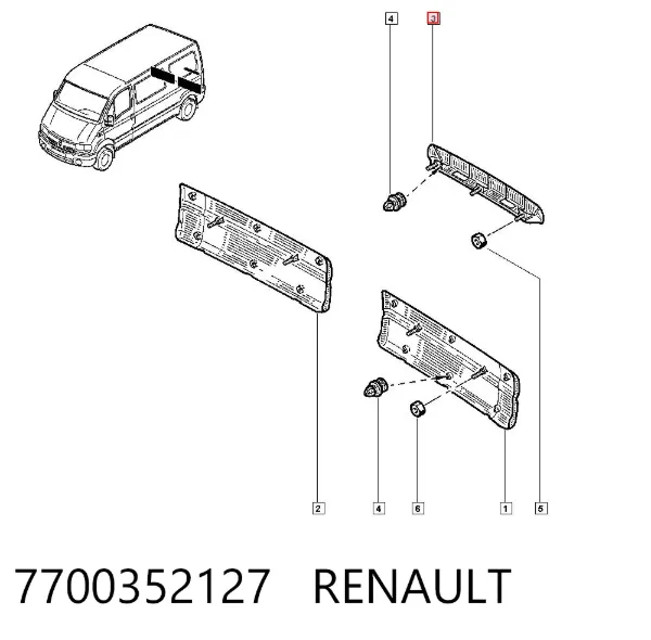 Guarnecido de puerta trasera derecha 7700352127 Renault (RVI)