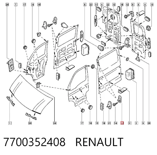 Tope superior de puerta corrediza en carrocería 7700352408 Renault (RVI)
