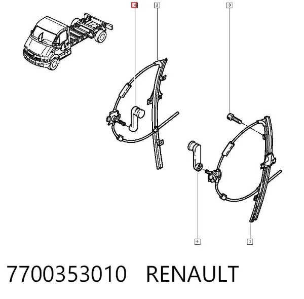 Manivela de elevalunas de puerta delantera 7700353010 Renault (RVI)