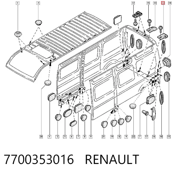 Moldura inferior de la puerta trasera batiente 7700353016 Renault (RVI)