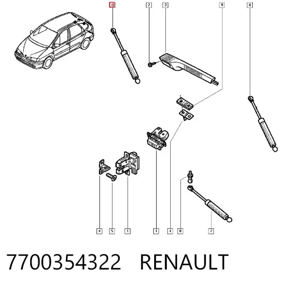 Amortiguador maletero 7700354322 Renault (RVI)