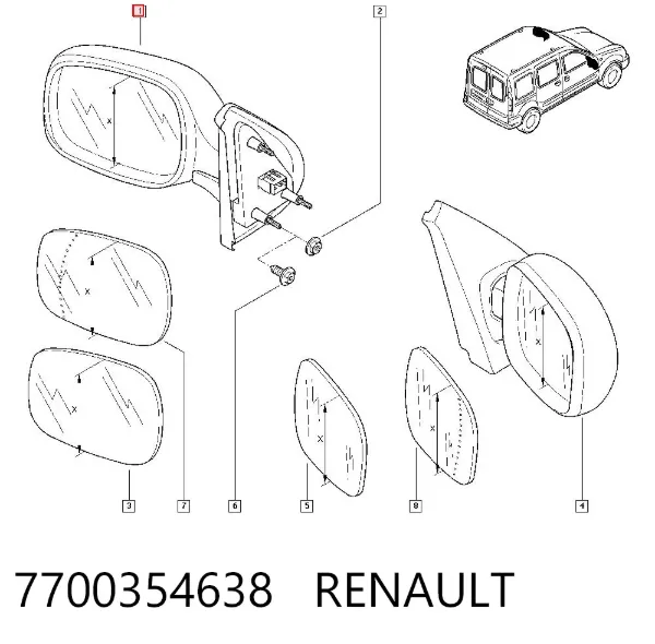 Espejo de retrovisor izquierdo 7700354638 Renault (RVI)
