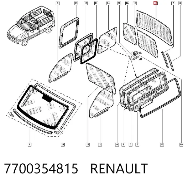 Cristal de el maletero, 3/5 puertas traseras (trastes) 7700354815 Renault (RVI)
