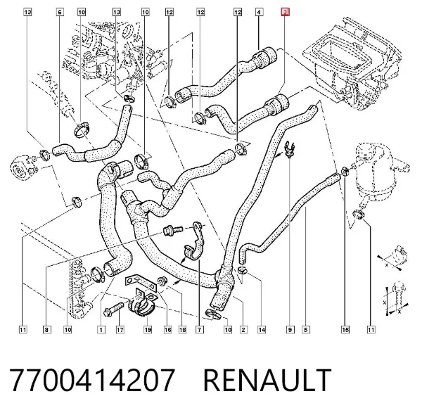 Manguera de calefacción, entrada 7700414207 Renault (RVI)