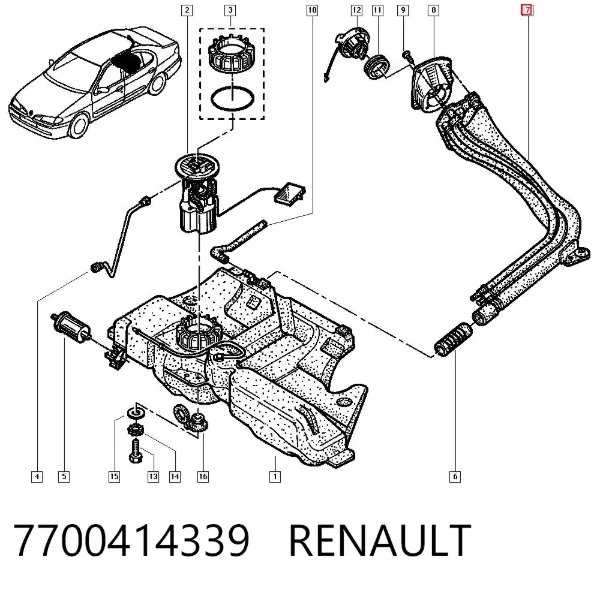 Boca de llenado del depósito de combustible 7700414339 Renault (RVI)