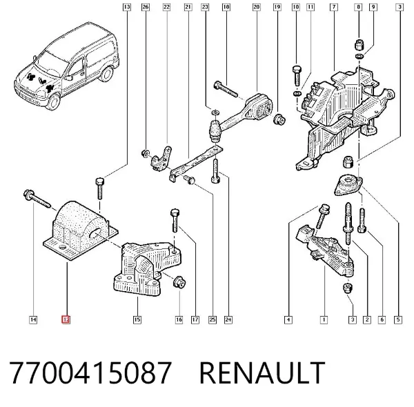 Soporte de motor derecho 7700415087 Renault (RVI)