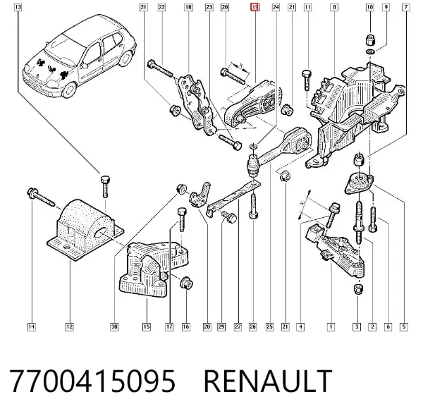 Soporte de motor trasero 7700415095 Renault (RVI)