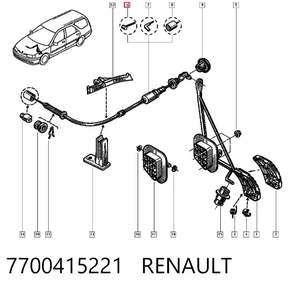 Cable del acelerador 7700415221 Renault (RVI)