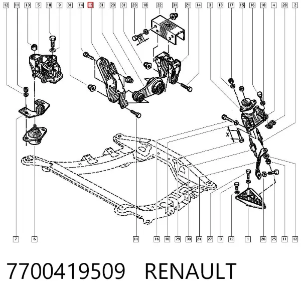 Soporte del soporte trasero del motor 7700419509 Renault (RVI)