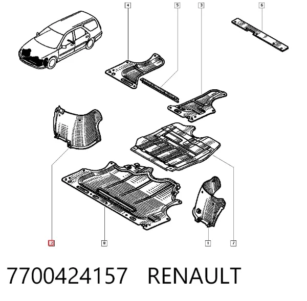 Guardabarros interior trasero derecho del guardafango delantero 7700424157 Renault (RVI)