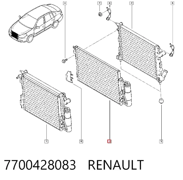 Condensador aire acondicionado 7700428083 Renault (RVI)