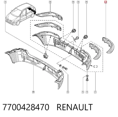 Moldura izquierda del parachoques trasero RENAULT 7700428470