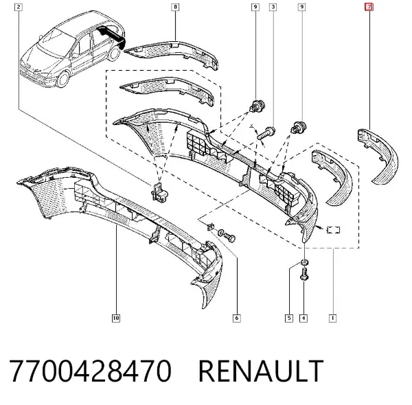 Protector parachoques trasero izquierdo 7700428470 Renault (RVI)