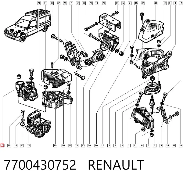 Soporte derecho del motor 7700430752 Renault (RVI)